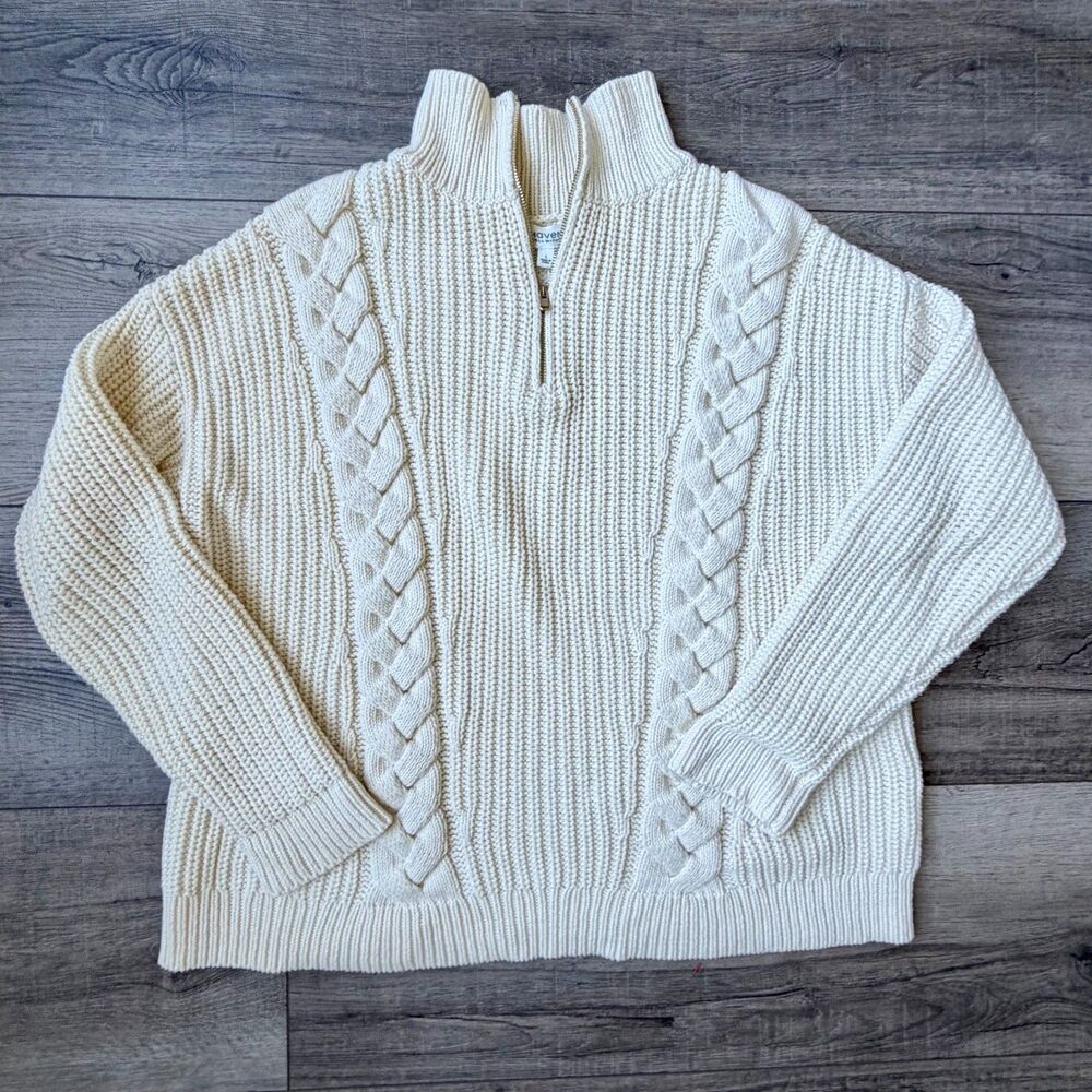 Haven Well Within Cable Knit Fisherman Sweater Cream Large